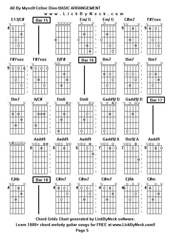 Chord Grids Chart of chord melody fingerstyle guitar song-All By Myself-Celine Dion-BASIC ARRANGEMENT,generated by LickByNeck software.